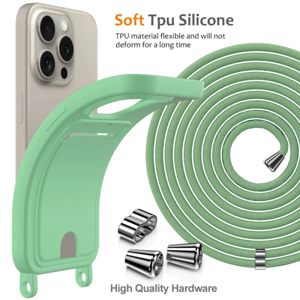 Silicone Case Card Holder for iPhone 16 Pro Max, Green 6
