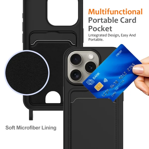 Silicone Case Card Holder for iPhone 16 Pro Max, Black 5