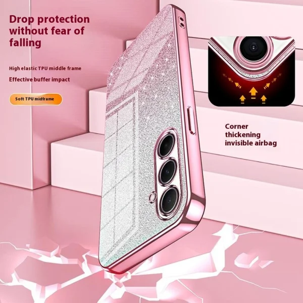 Силиконов калъф Electroplating Glitter за Samsung Galaxy A56 5G, Розов 4