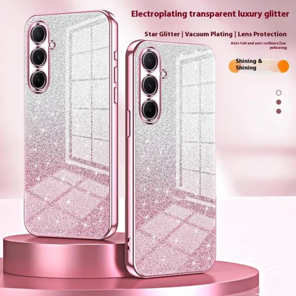 Силиконов калъф Electroplating Glitter за Samsung Galaxy A56 5G, Розов 3