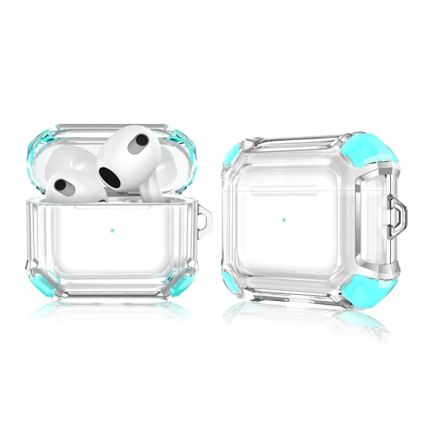 Калъф Dual Color with Keyring за слушалки AirPods 3, Прозрачен-тюркоаз 2