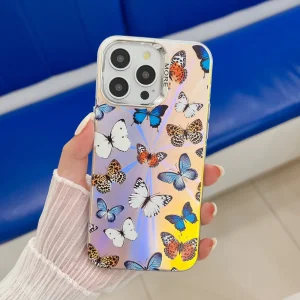 Удароустойчив калъф Bling Butterfly за iPhone 15 Pro, Разноцветни пеперуди