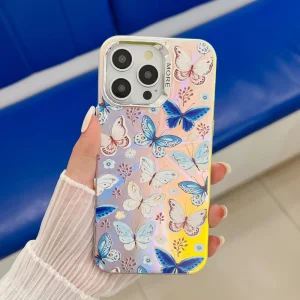 Удароустойчив калъф Bling Butterfly за iPhone 15 Pro Max, Пъстри пеперуди