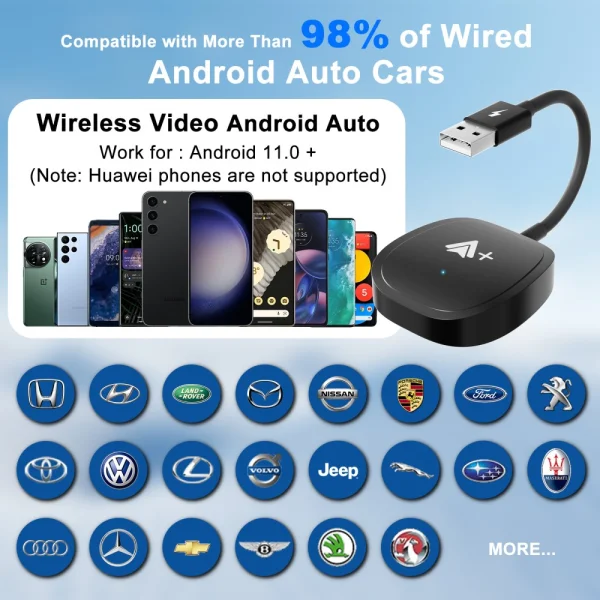 Wireless Android Auto Adapter 020-7++ USB Dongle, Black 4