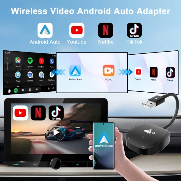 Wireless Android Auto Adapter 020-7++ USB Dongle, Black 2