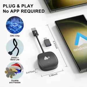 Wireless Android Auto Adapter 020-7++ USB Dongle, Black 6