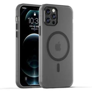 Силиконов калъф MagSF Matte за iPhone 12 Pro / 12, Черен