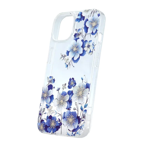 Удароустойчив калъф IMD print за iPhone 13 / iPhone 14, Сини цветя 2
