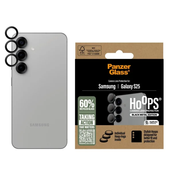 Стъклен Протектор за камера PanzerGlass Hoops Lens Protector за Samsung Galaxy S25, Черен 1