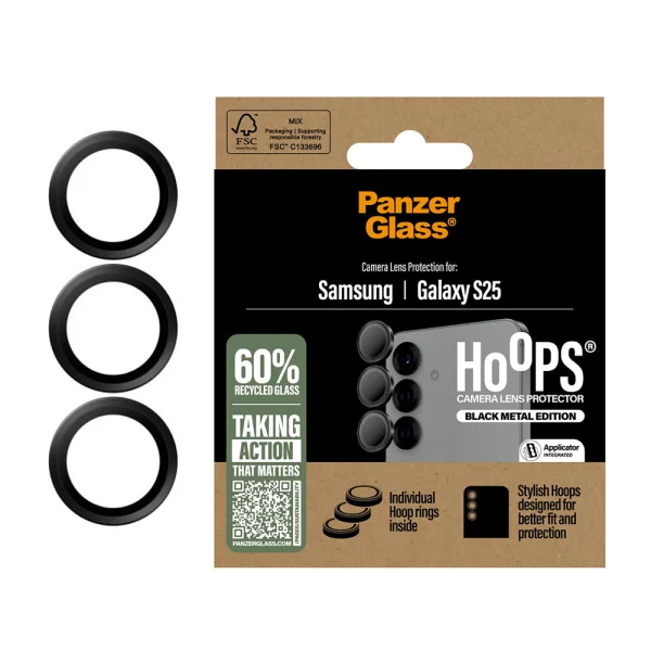 Стъклен Протектор за камера PanzerGlass Hoops Lens Protector за Samsung Galaxy S25, Черен 3