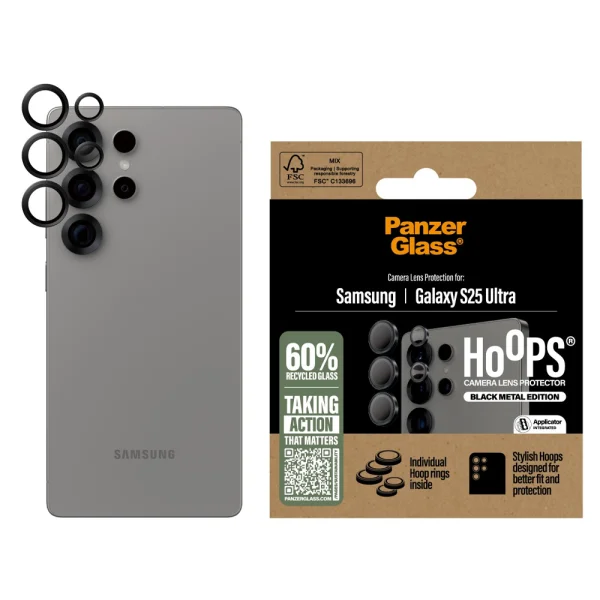 Glass Camera Protector PanzerGlass Hoops Lens Protector for Samsung Galaxy S25 Ultra, Black 3