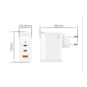 Зарядно JELLICO C118, 220V, GaN, 100W, PD, 2xUSB-C, USB с кабел USB-C към Lighthinig, Бял 3