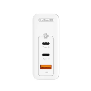 Зарядно JELLICO C118, 220V, GaN, 100W, PD, 2xUSB-C, USB с кабел USB-C към Lighthinig, Бял 4