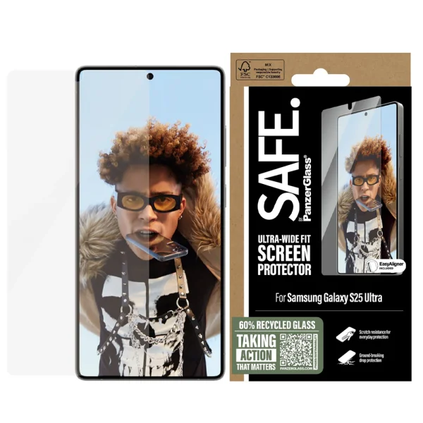 Glass Protector SAFE for Samsung S25 Ultra, Ultra-Wide Fit, Transparent 1