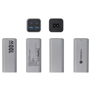Зарядно FORCELL F-ENERGY VT-49, 100W, GaN III, 2 x USB-C, 2 x USB-A, PD, QC4.0, SFC2.0, 5A, Сив 3
