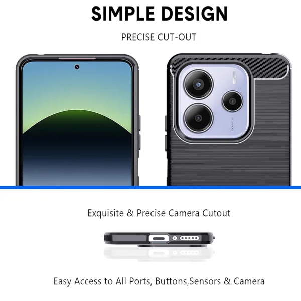 Silicone Case Carbon Fibre Brushed for Xiaomi Redmi Note 14 5G, Black 2