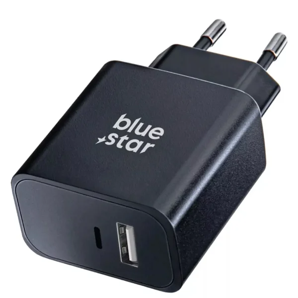 Зарядно 220V Blue Star, USB C и USB A, 3A ,25W, PD и QC 4.0 function, Черен 1