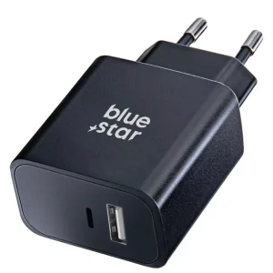 Зарядно 220V Blue Star, USB C и USB A, 3A ,25W, PD и QC 4.0 function, Черен