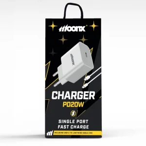 Wall Charger 220V MOONX MC03, PD, 20W, 1xUSB-C, with USB-C to Lightning cable, White 5
