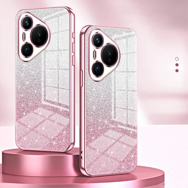 Силиконов калъф Electroplating Glitter за Huawei Pura 70, Розов 2