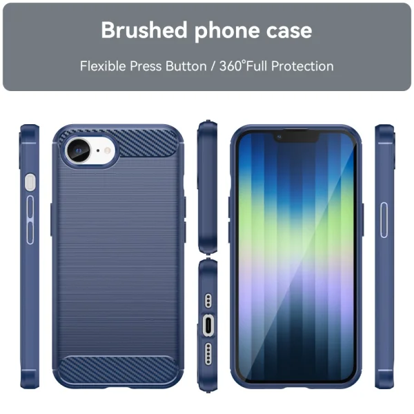 Силиконов Калъф Carbon Fibre Brushed за iPhone 16e/17e, Син 3