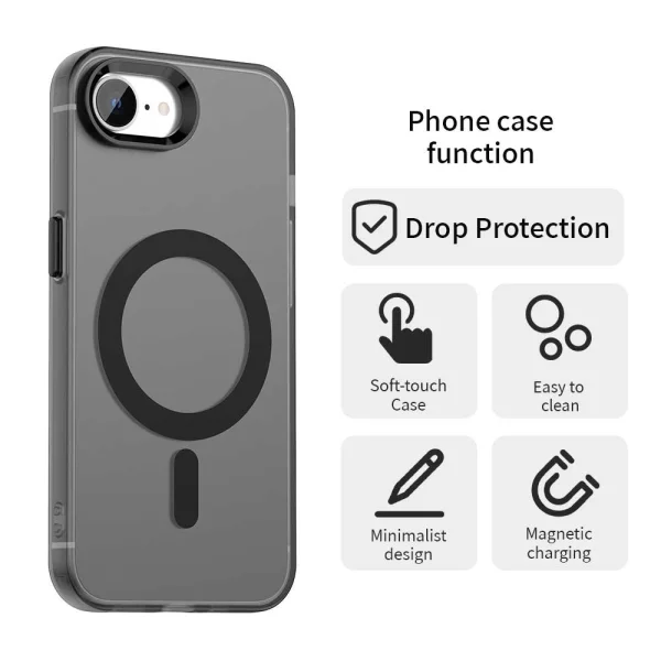 Anti Drop Hybrid MagSF Plastic Case for iPhone 16e/17e, Black-transparent 2