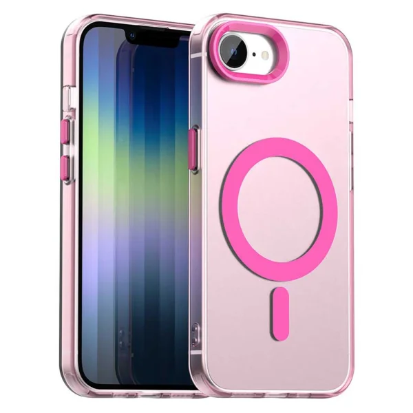 Plastic Case Anti Drop Hybrid MagSF for iPhone 16e/17e, Pink-Transparent 1