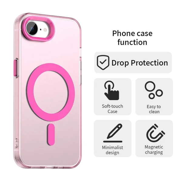 Plastic Case Anti Drop Hybrid MagSF for iPhone 16e/17e, Pink-Transparent 2