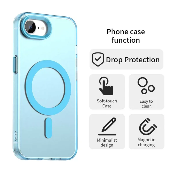 Plastic Case Anti Drop Hybrid MagSF for iPhone 16e/17e, Blue-transparent 2