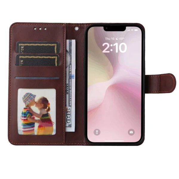Magnetic Clasp Flip Case for iPhone 16e/17e, Brown 2