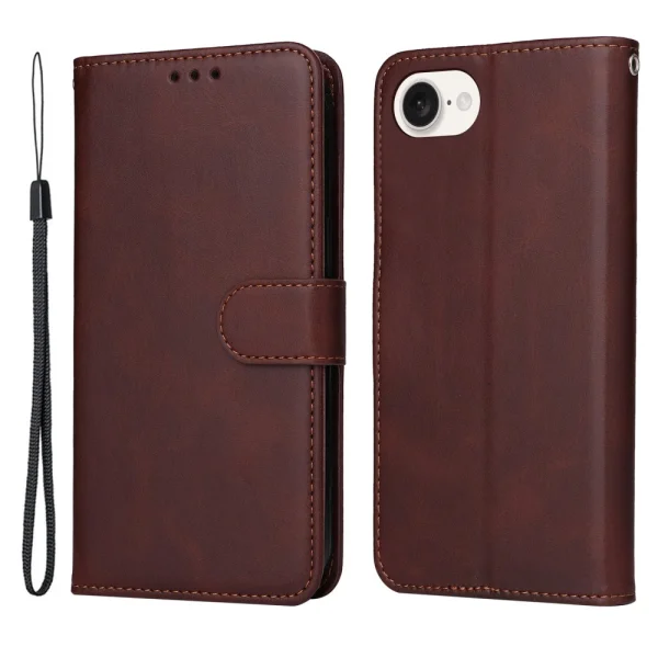 Magnetic Clasp Flip Case for iPhone 16e/17e, Brown 1