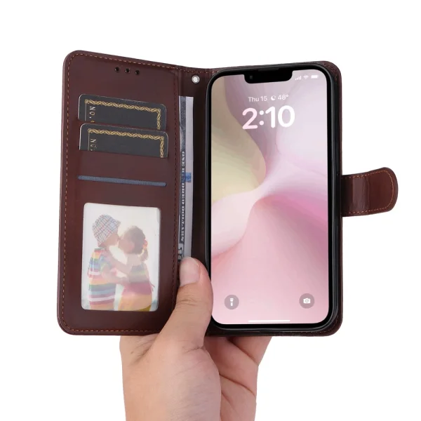 Magnetic Clasp Flip Case for iPhone 16e/17e, Brown 4