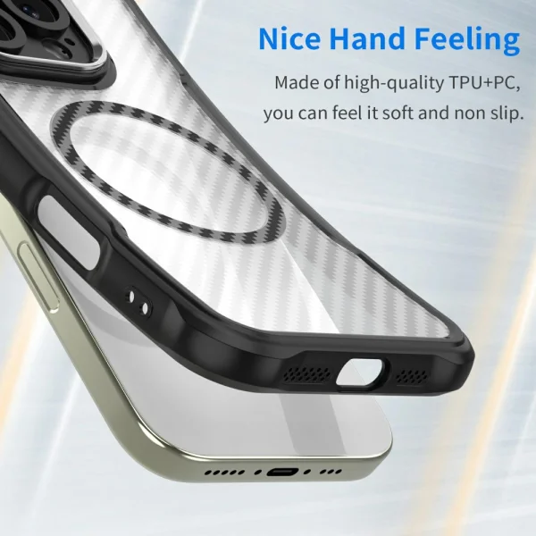 Shockproof case MagSF Hybrid Carbon for iPhone 16e/17e, Black 4