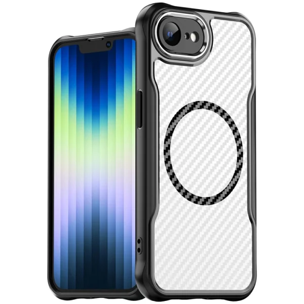 Shockproof case MagSF Hybrid Carbon for iPhone 16e/17e, Black 1