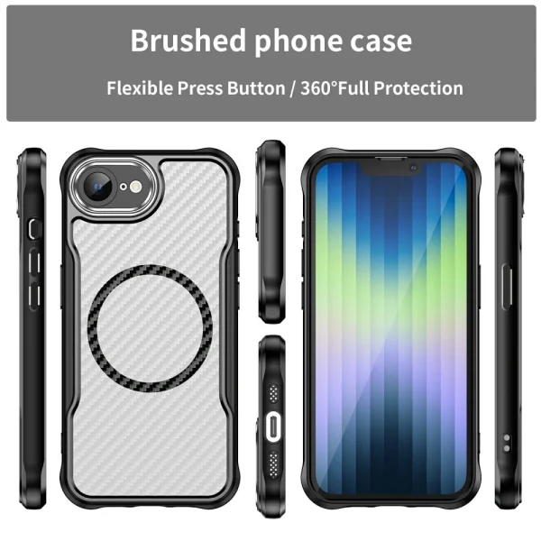 Shockproof case MagSF Hybrid Carbon for iPhone 16e/17e, Black 3