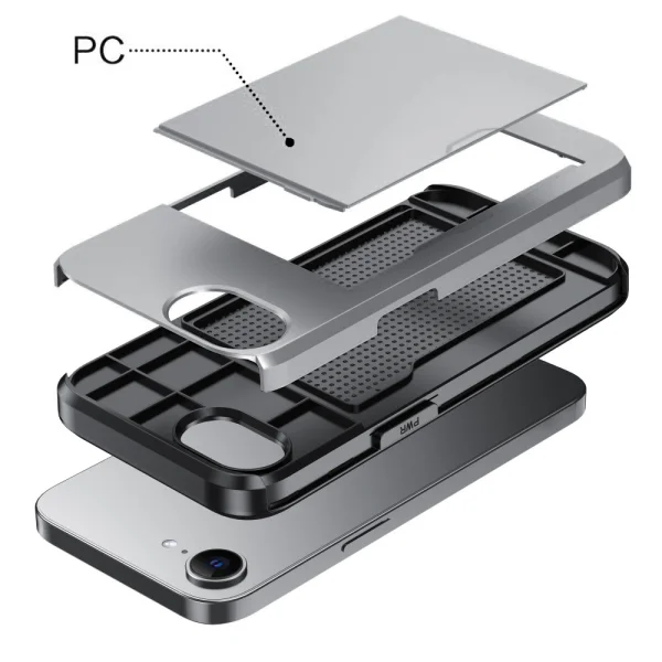 Shockproof Case Sliding Card for iPhone 16e/17e, Grey 2