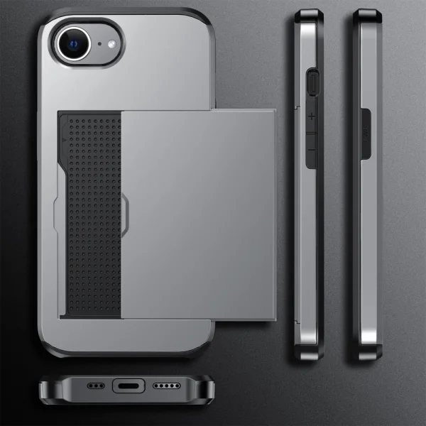 Shockproof Case Sliding Card for iPhone 16e/17e, Grey 4