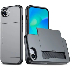 Удароустойчив калъф Sliding Card за iPhone 16e/17e, Сив