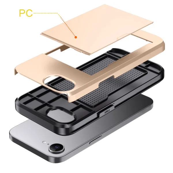 Shockproof case Sliding Card for iPhone 16e/17e, Gold 2