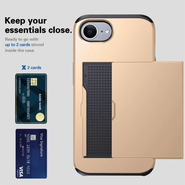 Shockproof case Sliding Card for iPhone 16e/17e, Gold 3