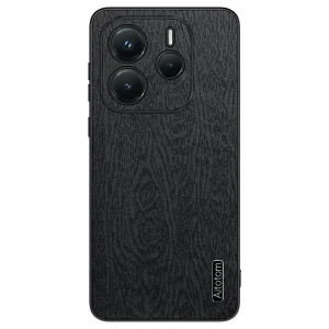 Удароустойчив калъф Wood Leather за Xiaomi Redmi Note 14 5G, Черен