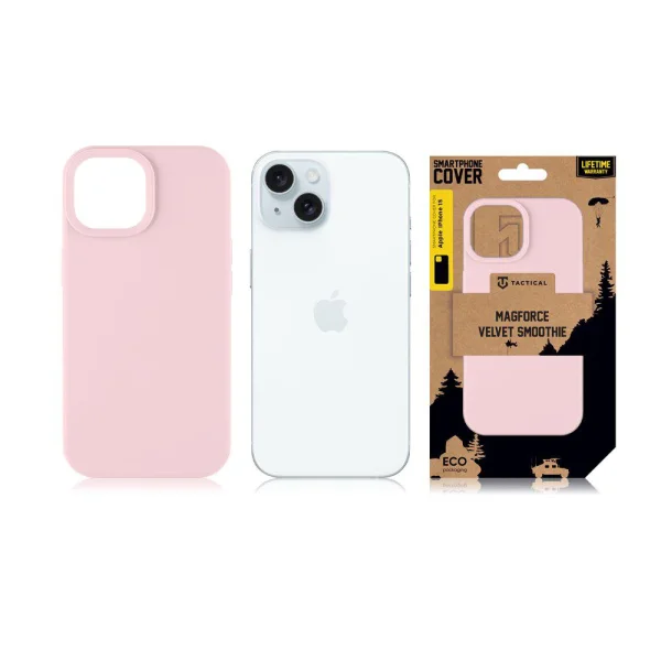 Удароустойчив калъф Tactical MagForce Velvet Smoothie за iPhone 15, Розов 4
