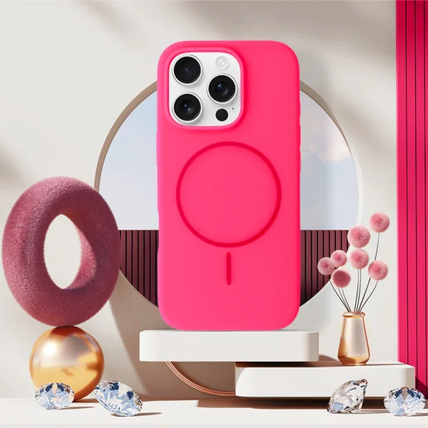 Shock-resistant case MagSF Slim Silicone for iPhone 16 Pro Max, Pink 5