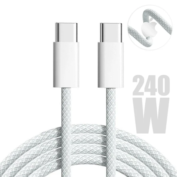 Кабел APPLE, MU2G3ZM A, USB-C към USB-C, 240W, Woven Fabric, 2m, Бял 1