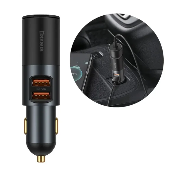 Baseus Cigarette Lighter Expansion Car Charger 2xUSB-A 120W Car Charger, Dark Gray 2