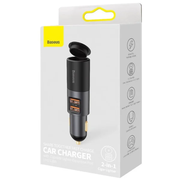 Baseus Cigarette Lighter Expansion Car Charger 2xUSB-A 120W Car Charger, Dark Gray 6