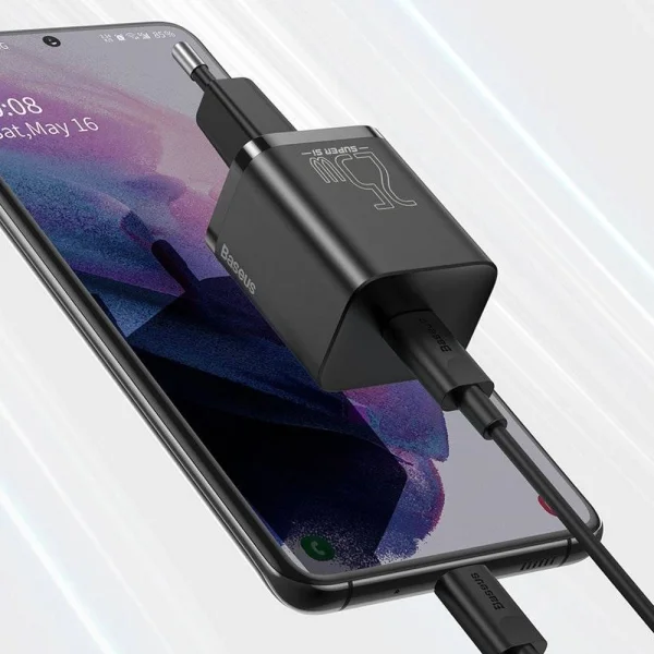 Зарядно BASEUS Super Si, 220V, 25W, 1C, с кабел от USB-C към USB-C, TZCCSUP-L01, Черен 4