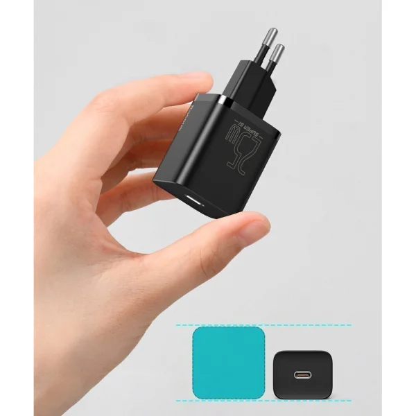 Зарядно BASEUS Super Si, 220V, 25W, 1C, с кабел от USB-C към USB-C, TZCCSUP-L01, Черен 6