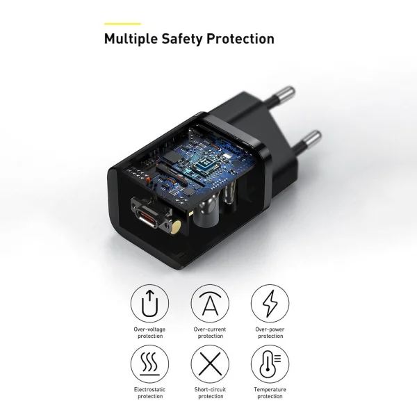 Зарядно BASEUS Super Si, 220V, 25W, 1C, с кабел от USB-C към USB-C, TZCCSUP-L01, Черен 3