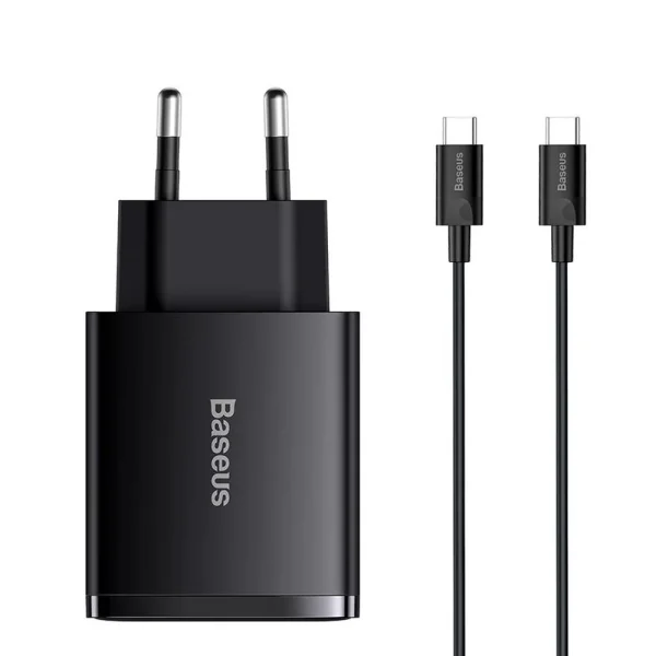 Зарядно BASEUS Super Si, 220V, 25W, 1C, с кабел от USB-C към USB-C, TZCCSUP-L01, Черен 1